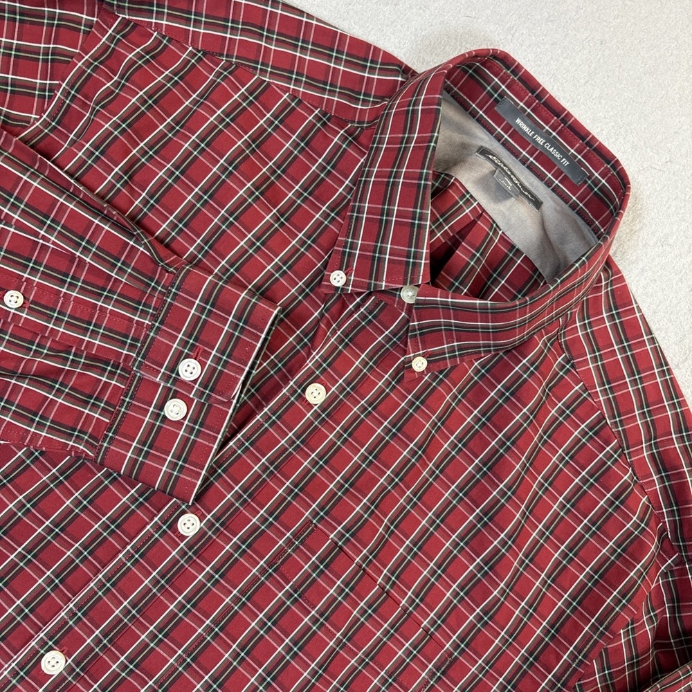 Eddie Bauer Men's Plaid Button Down Long Sleeve Wrinkle Free Classic Fit Large